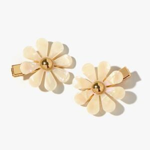 EACH Jewels Flower Daisy Hair Clip Barrette (2-Pack) (Pearl White & Gold)